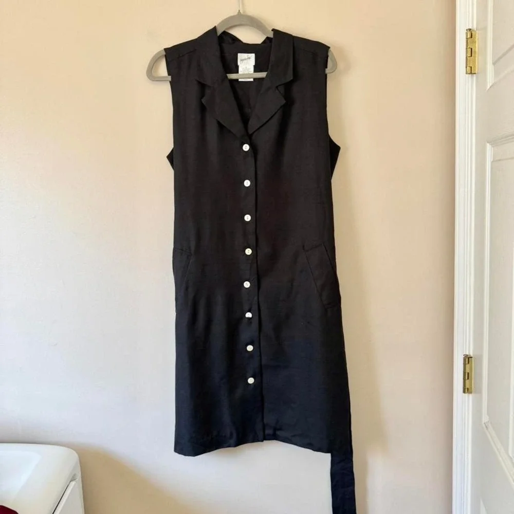 90s Black Raw Silk Longline Vest Jacqueline Ferrar size 14 shell buttons - Picture 4 of 6